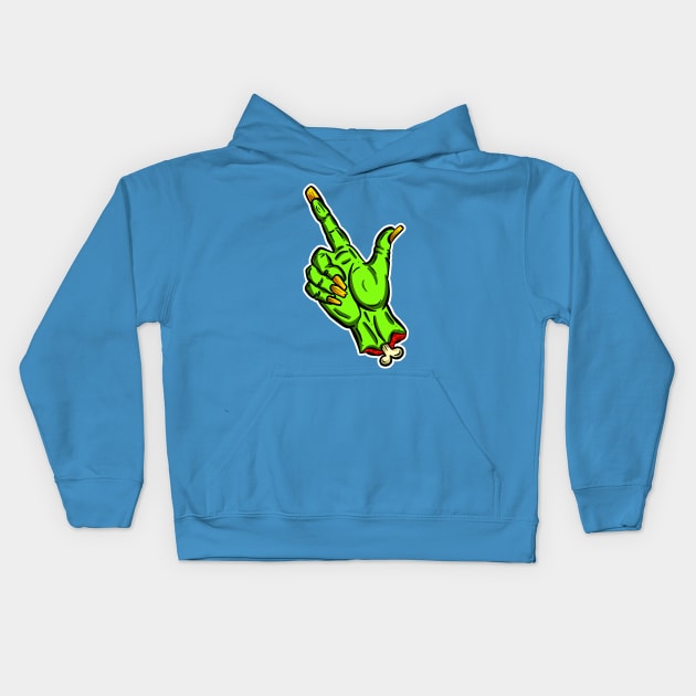 Pick Your Nose Zombie Pointing Finger Green Cartoon Kids Hoodie by Squeeb Creative